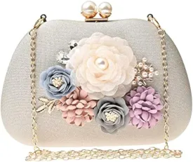 Evening HandBags for Women Flower Wedding Clutch Purse Satin Floral Ladies Party Crossbody Bag