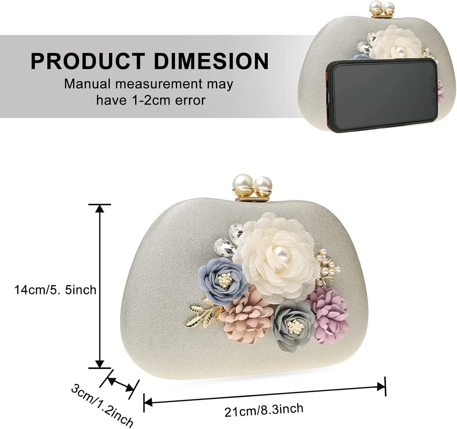 Evening HandBags for Women Flower Wedding Clutch Purse Satin Floral Ladies Party Crossbody Bag