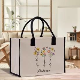 Faith Hope Believe Personalized Name Religious Cotton Canvas Tote Bag For Women Custom Religious Gifts Church Tote Bag
