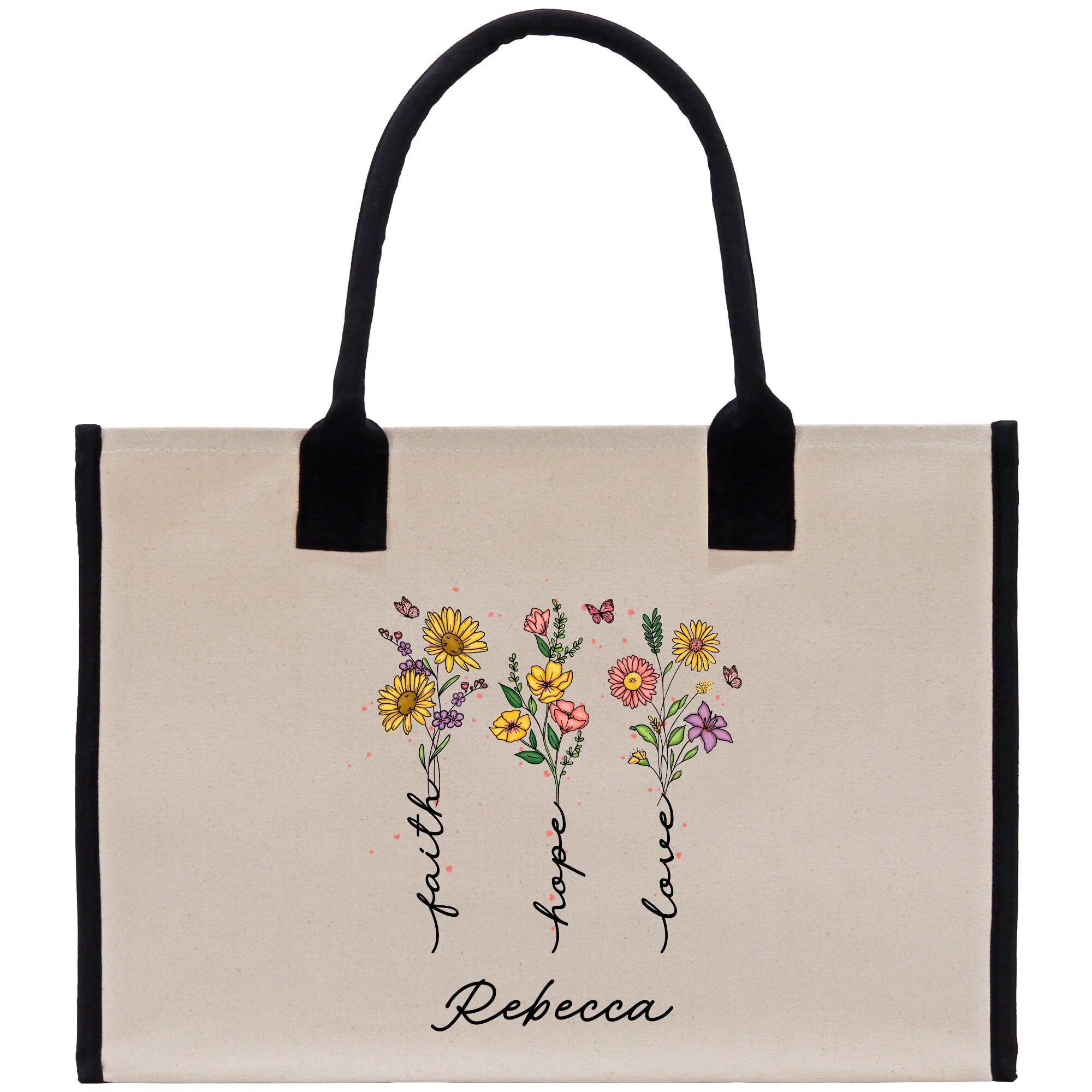 Faith Hope Believe Personalized Name Religious Cotton Canvas Tote Bag For Women Custom Religious Gifts Church Tote Bag