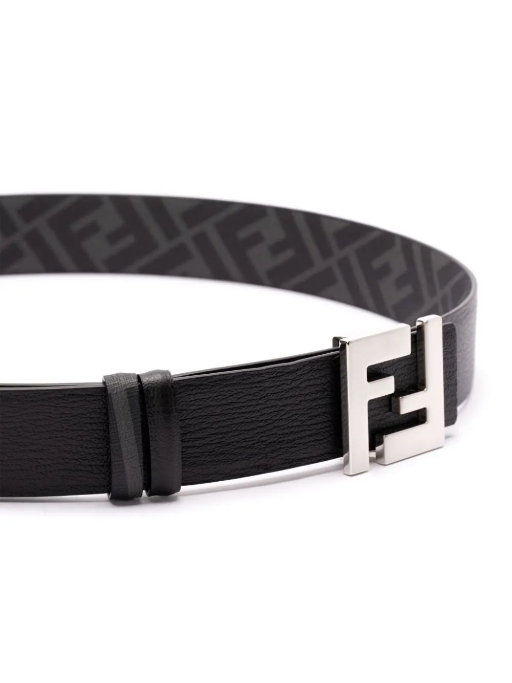FENDI Reversible Squared Leather and Canvas Belt - Height 3.5 cm