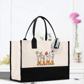 Floral Mama Cotton Canvas Tote Bag Mom Gift Mom Bag Mom Shopping Bag New Mom Gift Best Mom Ever Bag Boy Girl Mama Tote