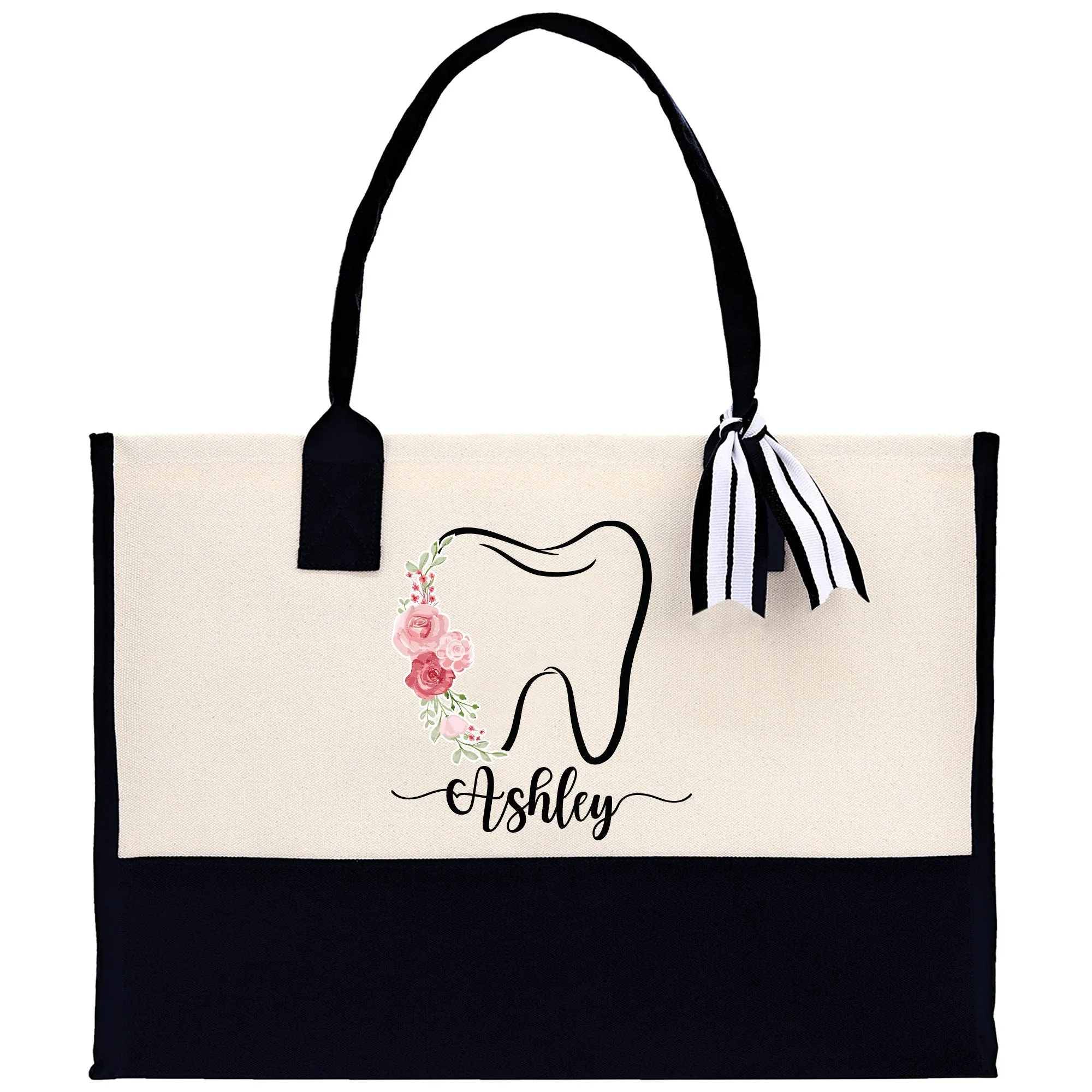 Floral Teeth Nurse Tote Custom Name Personalized Cotton Canvas Tote Bag Nurse Gift Future Nurse Gift Nursing Student Graduation Gift