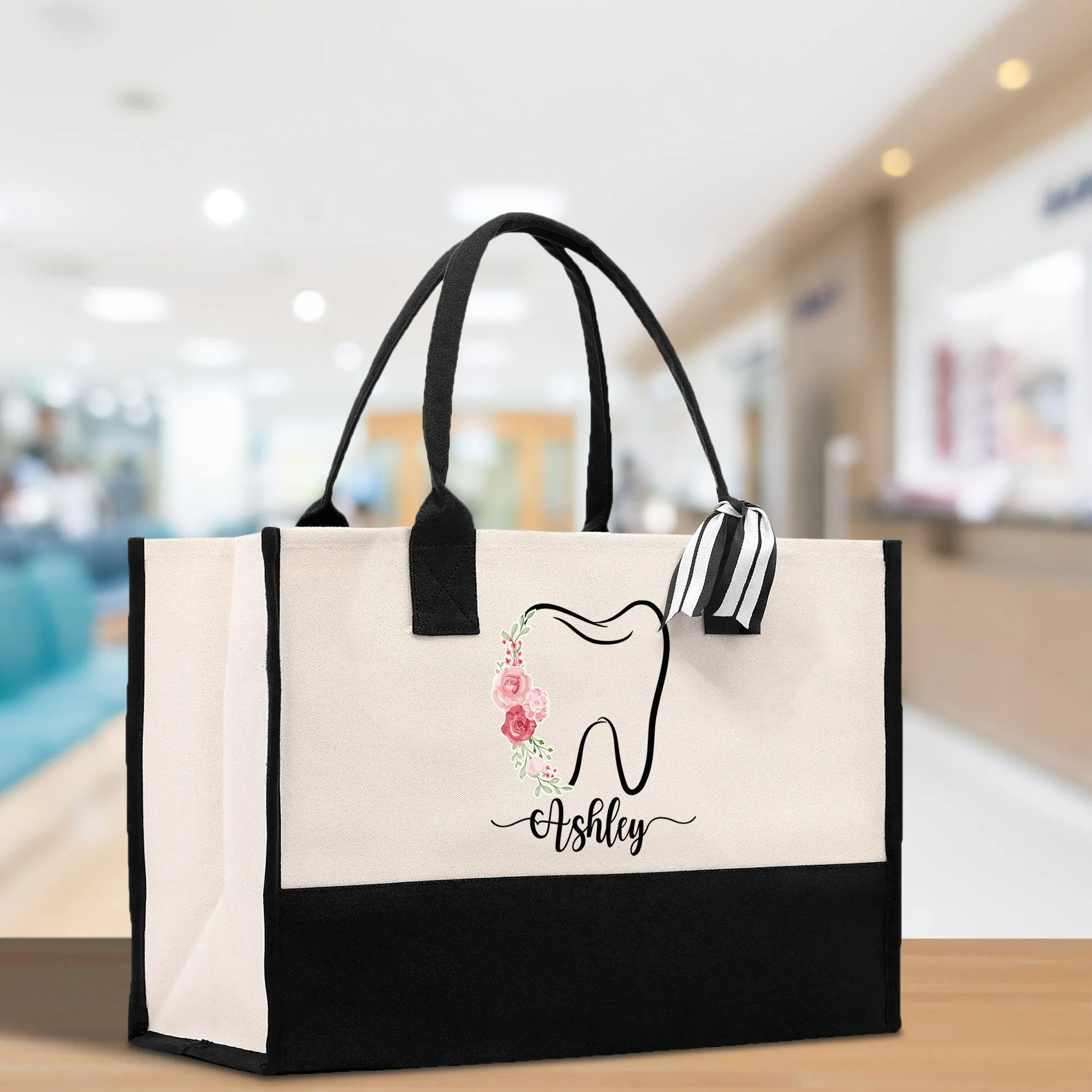 Floral Teeth Nurse Tote Custom Name Personalized Cotton Canvas Tote Bag Nurse Gift Future Nurse Gift Nursing Student Graduation Gift