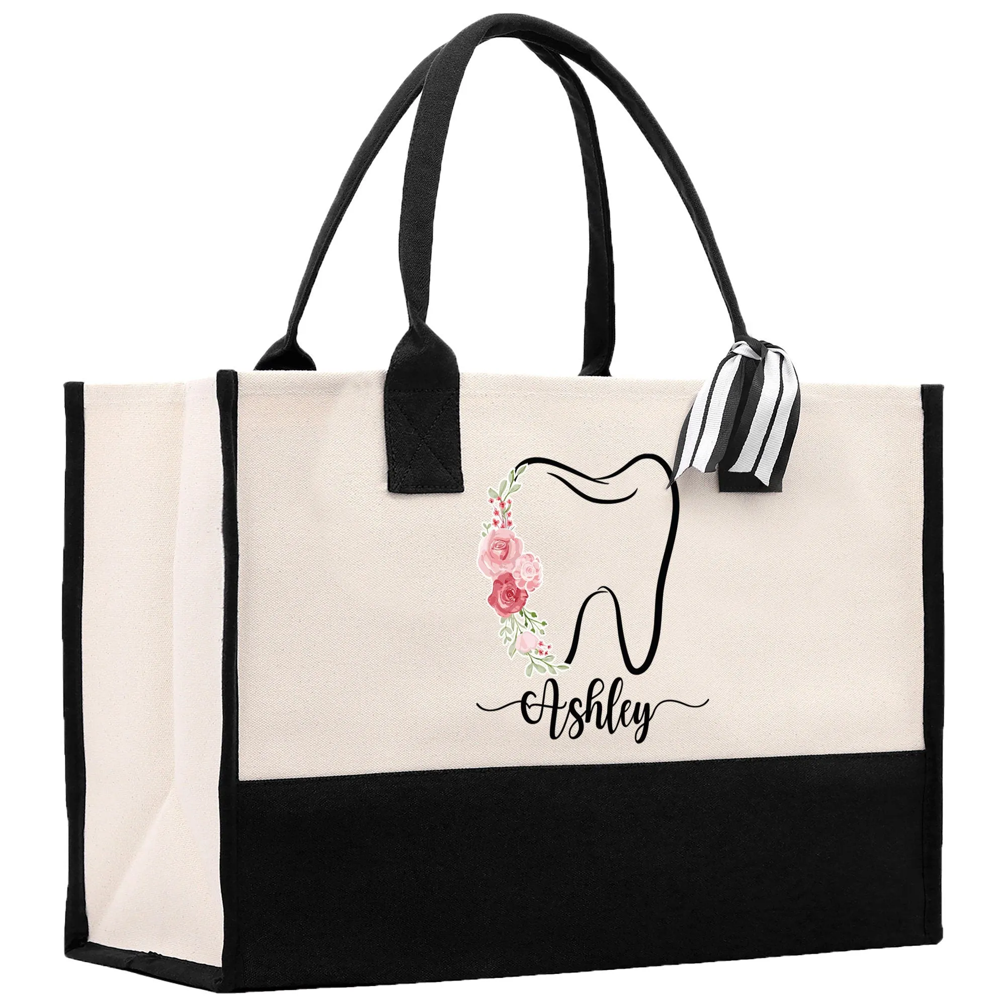 Floral Teeth Nurse Tote Custom Name Personalized Cotton Canvas Tote Bag Nurse Gift Future Nurse Gift Nursing Student Graduation Gift