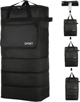 Foldable Duffel Bag,Large Expandable Travel Duffle Bag Waterproof Collapsible Luggage Carry on Duffel Bag with Handle-Black