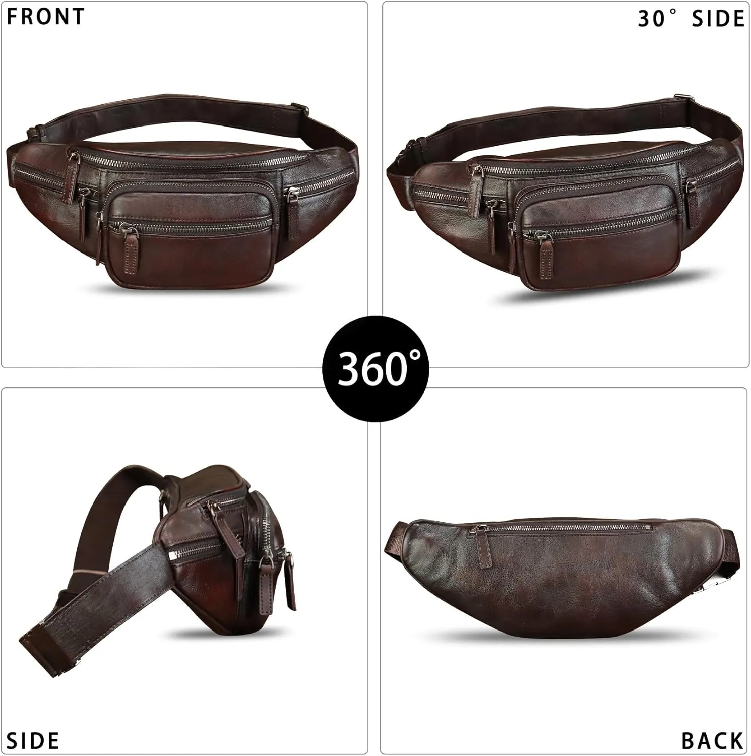 Genuine Leather Fanny Pack for Women and Men Vintage Handmade Leather Waist Bag Sling Bag Sling Backpack Purse Crossbody Bag (Coffee)
