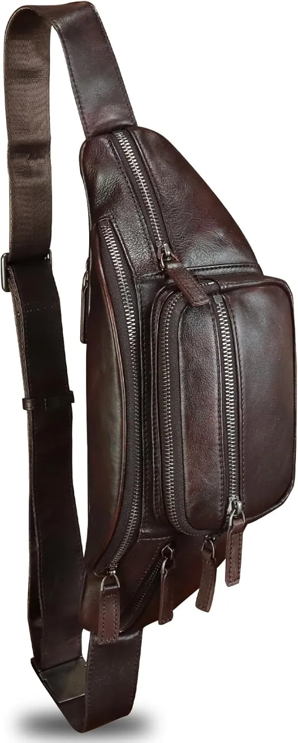 Genuine Leather Fanny Pack for Women and Men Vintage Handmade Leather Waist Bag Sling Bag Sling Backpack Purse Crossbody Bag (Coffee)
