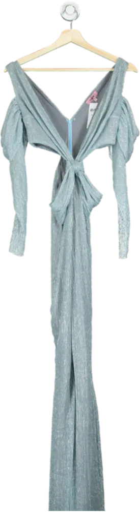 Ines Gaia Light Blue Metallic Plissé Maxi Dress UK S