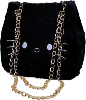Kawaii Cat Shoulder Bag for Women Girls, Cute Plush Crossbody Purse with Adjustable Metal Strap, Gift for Women Girls