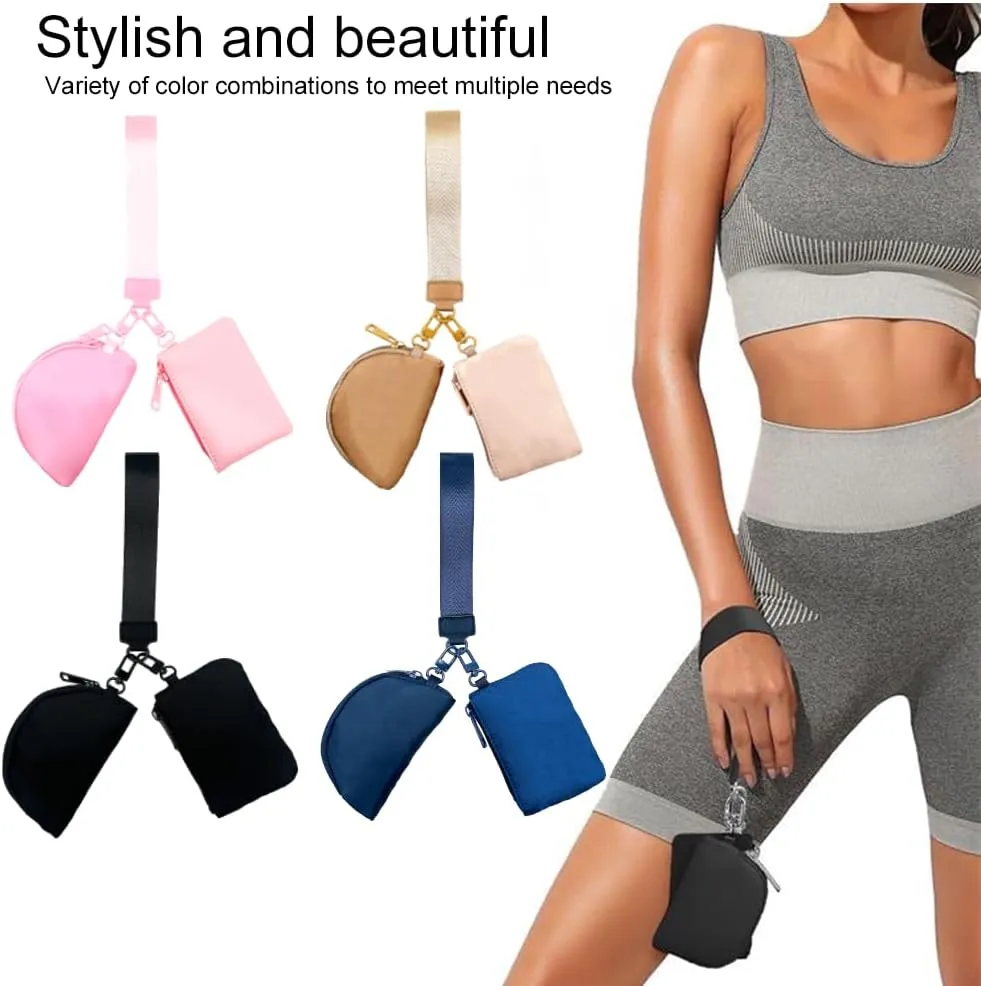 Keychain Wallet Mini Zip Around Wristlet Wallets for Women, Detachable Dual Pouch, Portable Coin Purse, Small, Beige