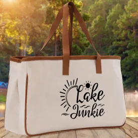Lake Junkie Cotton Canvas Chic Tote Bag Camping Tote Lake Lover Gift Tote Bag Outdoor Tote Weekender Tote Laker Tote Multipurpose Tote
