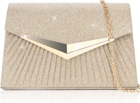 Larcenciel Women's Evening Handbags, Sparkly Pleated Evening Purse, Elegant Sequins Clutch for Wedding Formal Cocktail Party