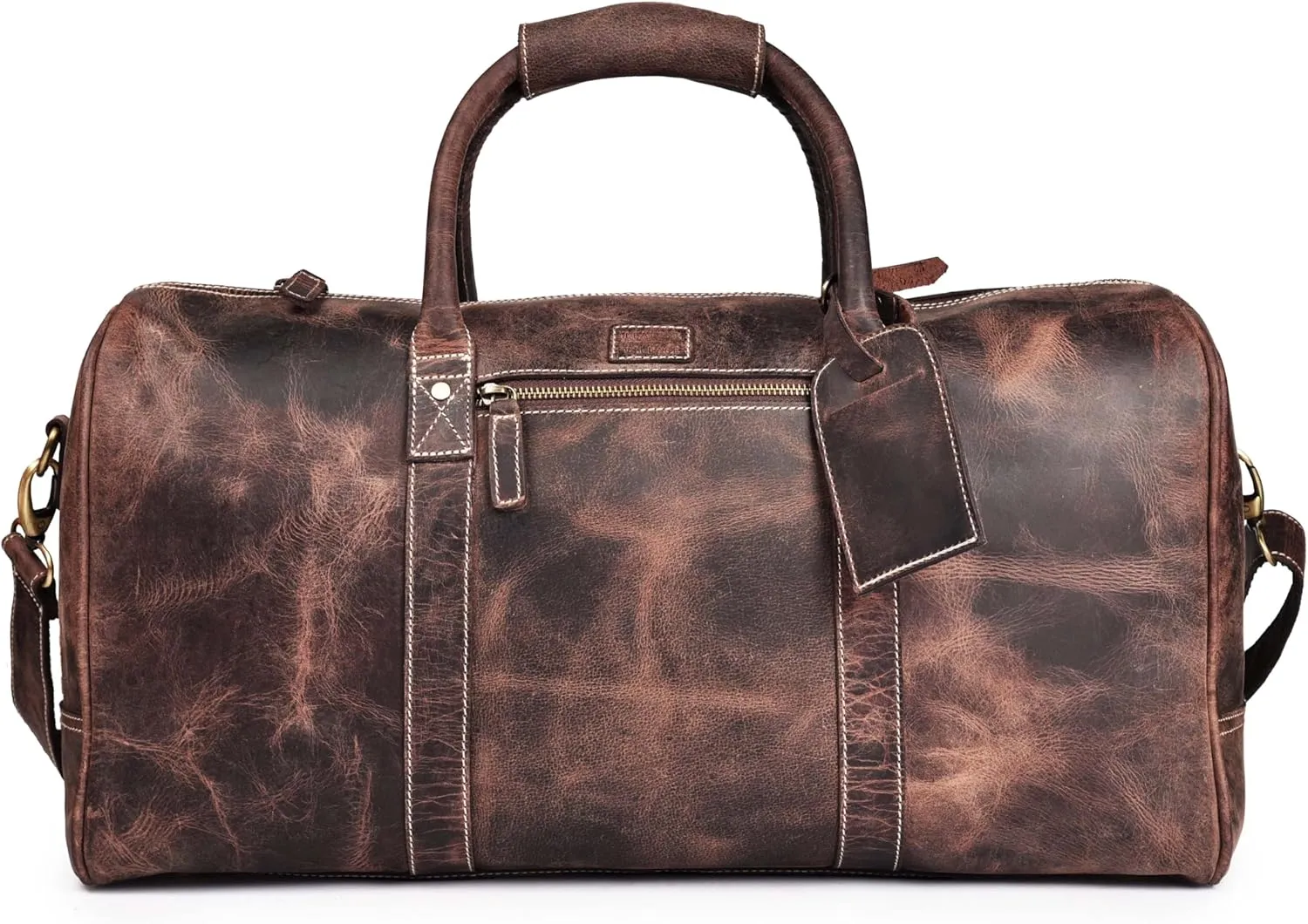 Leather Village Premium Leather Duffel Bags for Men & Women-Stylish Travel Weekender Carry-On Sports Gym Overnight Luggage Bag - 24 Inch - Rustic Brown