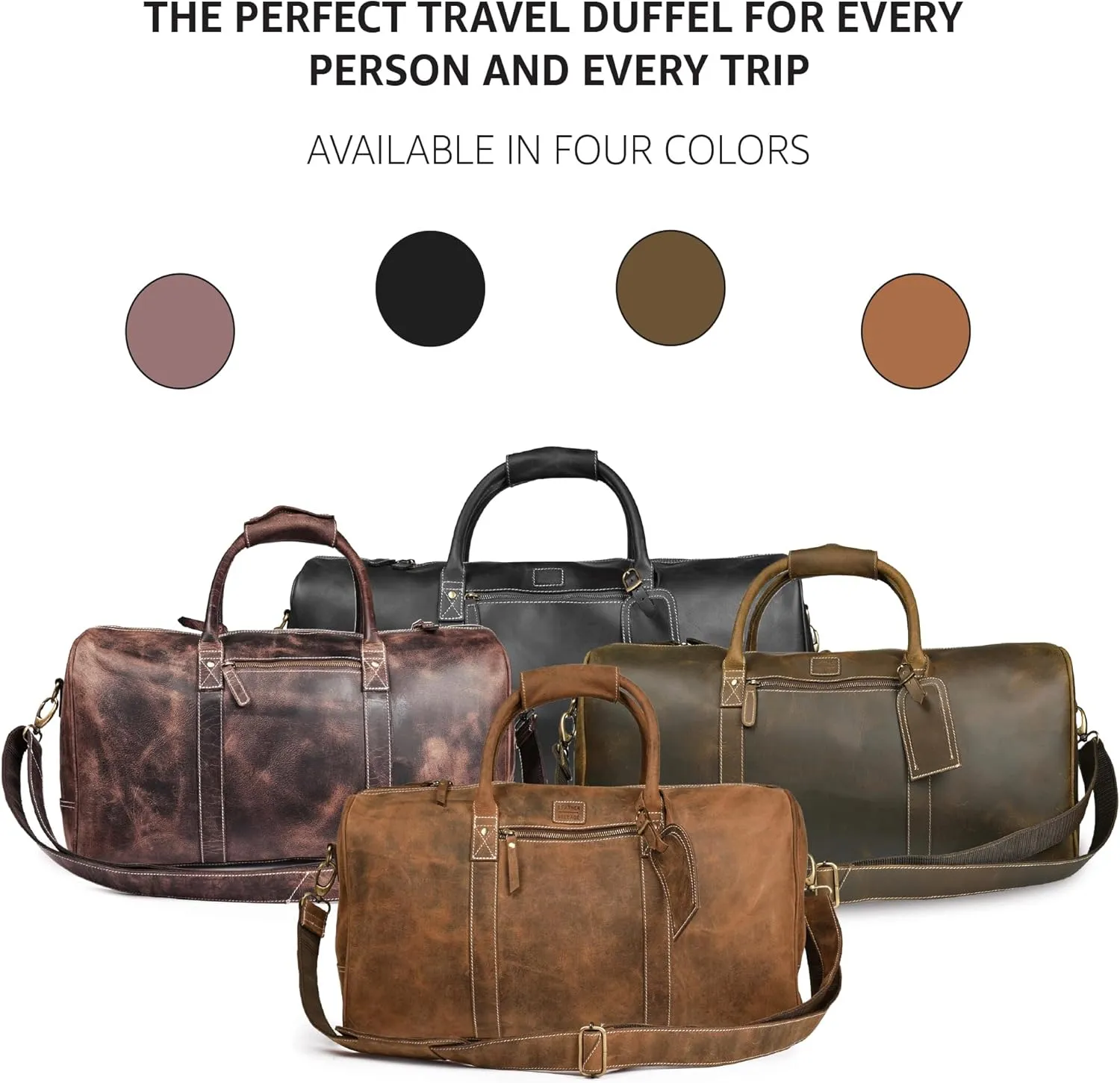Leather Village Premium Leather Duffel Bags for Men & Women-Stylish Travel Weekender Carry-On Sports Gym Overnight Luggage Bag - 24 Inch - Rustic Brown
