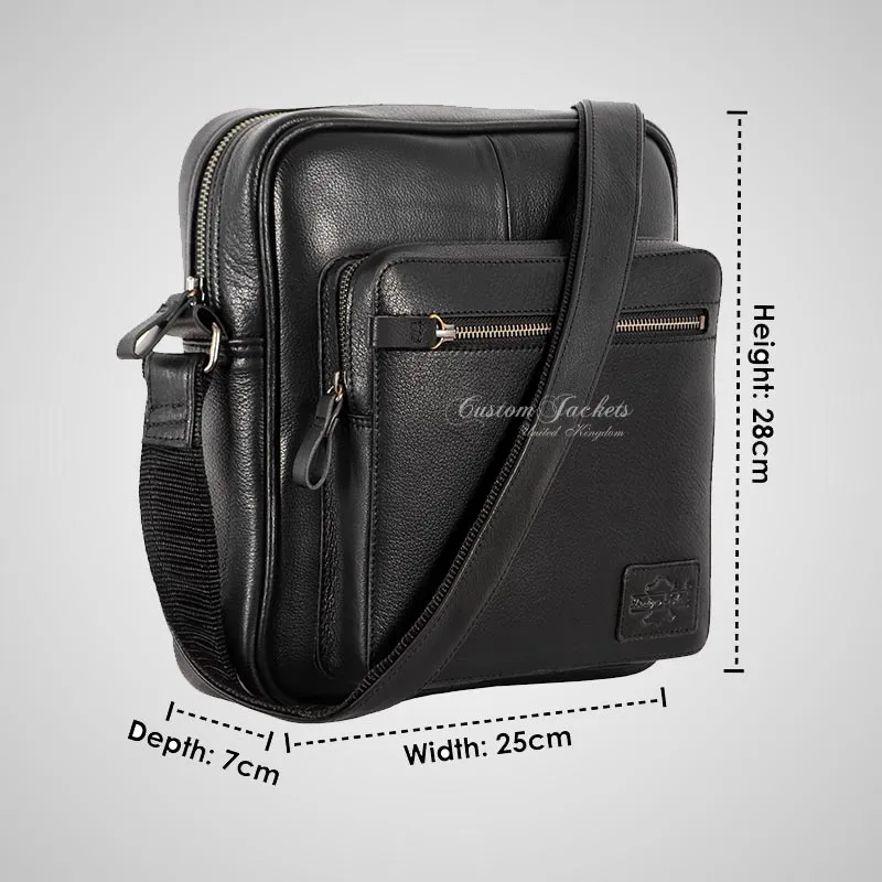 Men's Black Leather Reporter Bag Crossbody Shoulder Travel Bag