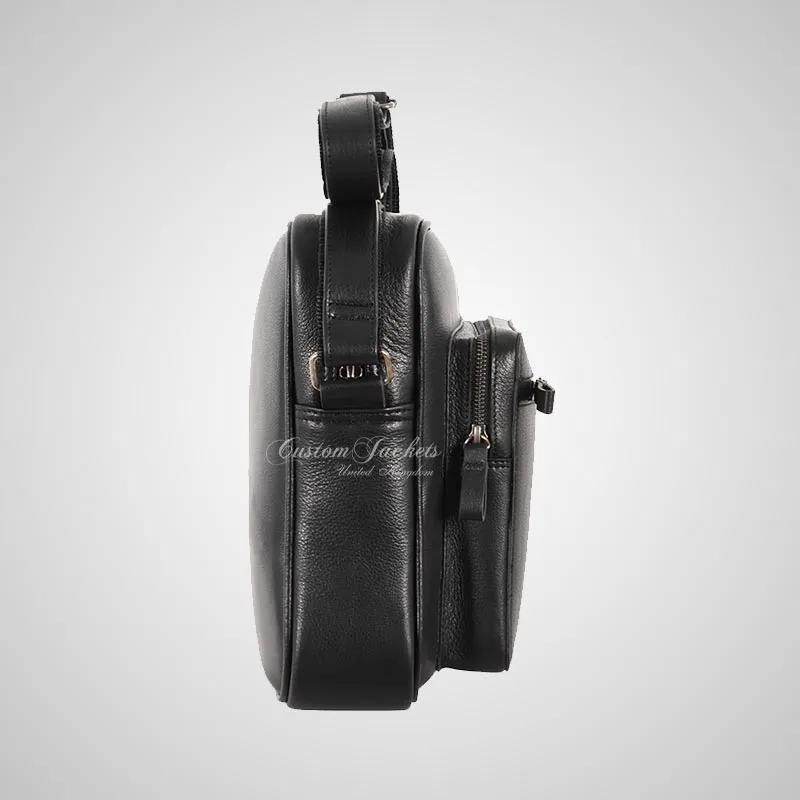 Men's Black Leather Reporter Bag Crossbody Shoulder Travel Bag