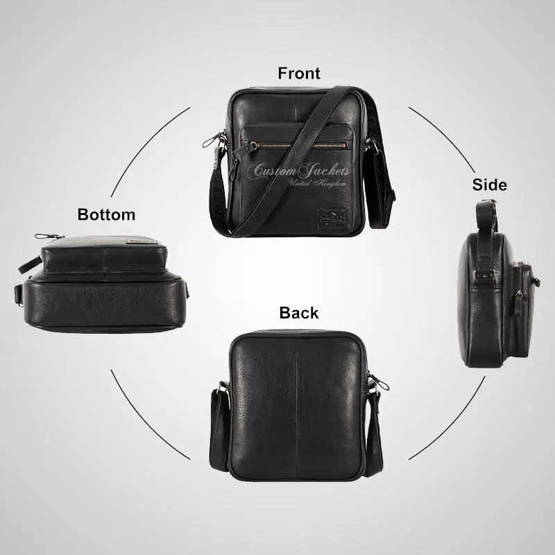 Men's Black Leather Reporter Bag Crossbody Shoulder Travel Bag