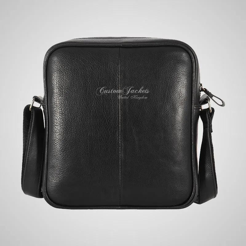 Men's Black Leather Reporter Bag Crossbody Shoulder Travel Bag