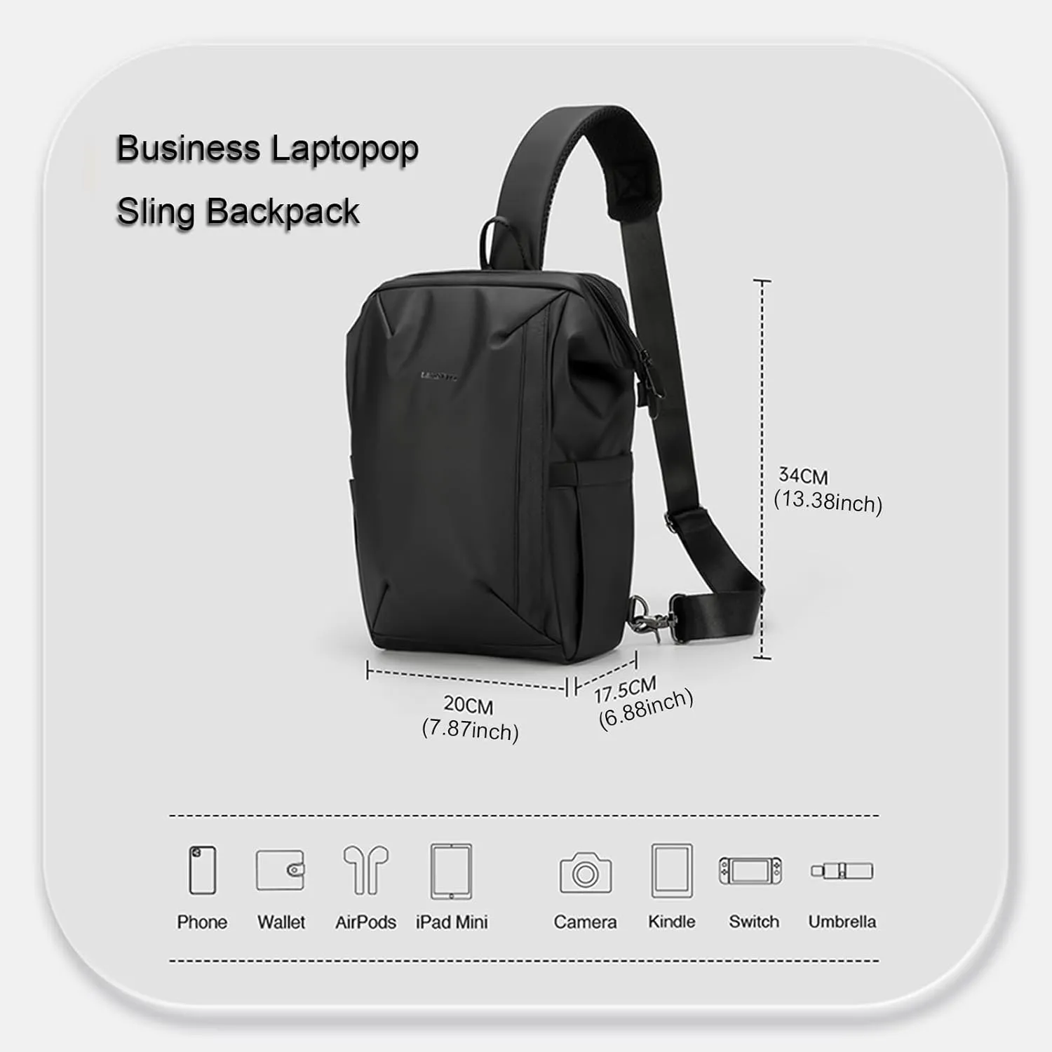 Mens Crossbody Bag,Black Sling Crossbody Backpack Shoulder Bag for Men Women PU Watrtproof Sling Backpack Cycling