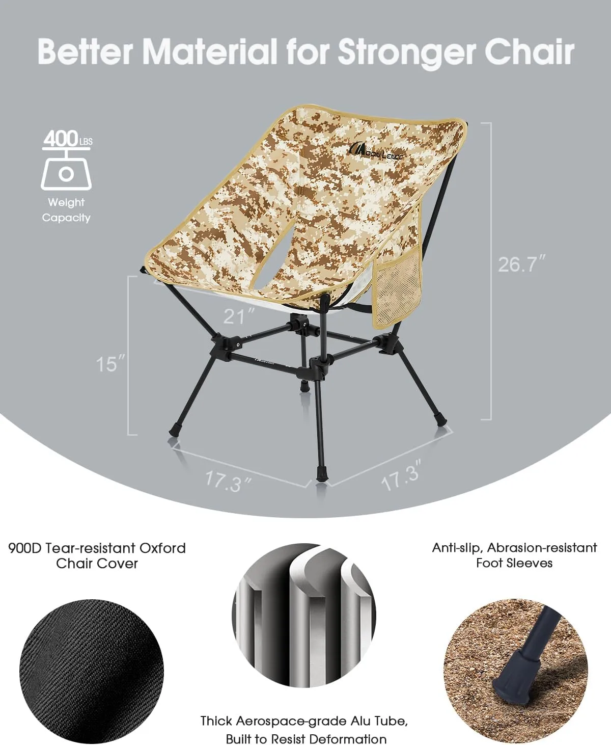 MOON LENCE Portable Camping Chair, Backpacking Chair, Ultralight & Compact, 400 lbs Capacity, for Outdoor Camp, Travel, Beach, Picnic, Hiking