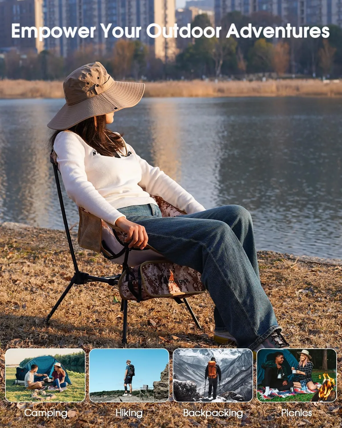 MOON LENCE Portable Camping Chair, Backpacking Chair, Ultralight & Compact, 400 lbs Capacity, for Outdoor Camp, Travel, Beach, Picnic, Hiking