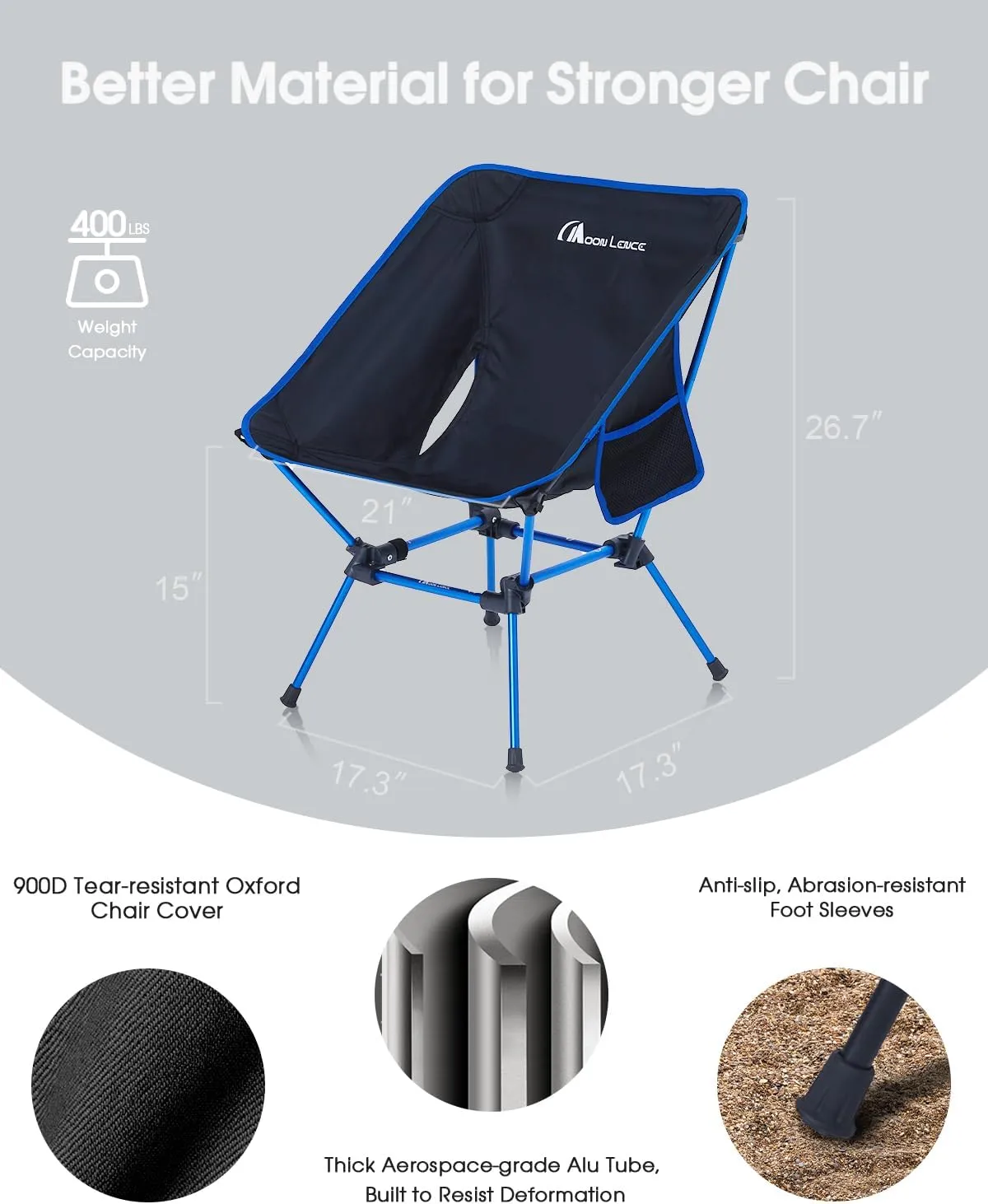 MOON LENCE Portable Camping Chair, Backpacking Chair, Ultralight & Compact, 400 lbs Capacity, for Outdoor Camp, Travel, Beach, Picnic, Hiking