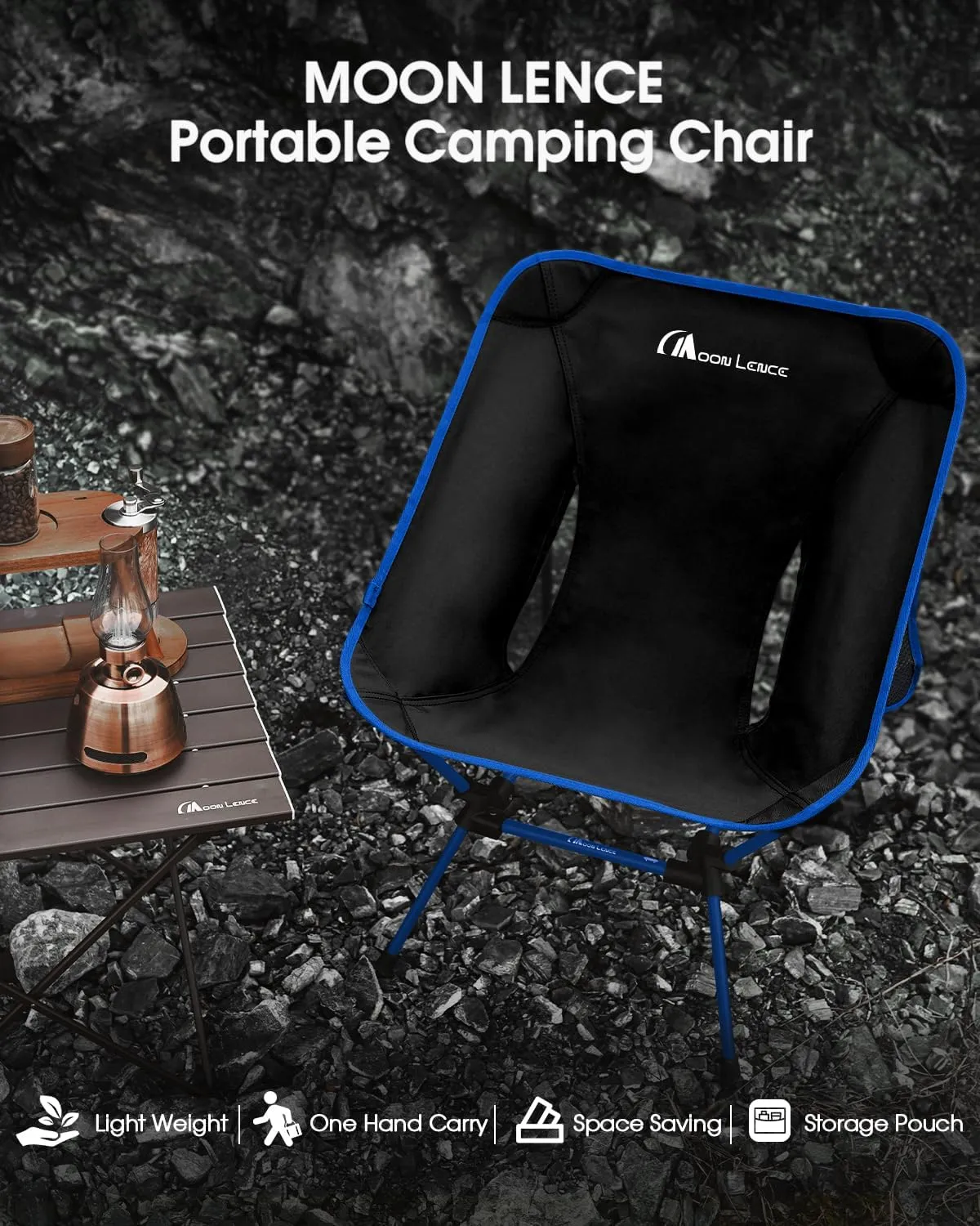 MOON LENCE Portable Camping Chair, Backpacking Chair, Ultralight & Compact, 400 lbs Capacity, for Outdoor Camp, Travel, Beach, Picnic, Hiking