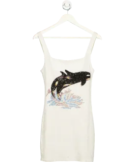 oceanus White Marina Hand Beaded Luxury Mini Dress UK M