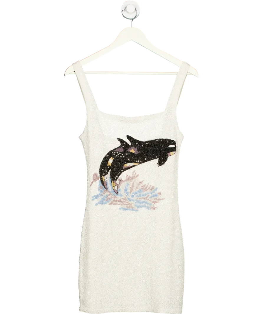oceanus White Marina Hand Beaded Luxury Mini Dress UK M