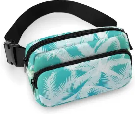 Palm Tree Leaves Belt Bag Fanny Pack for Women Men Tropical Summer Crossbody Waist Bag Pack Adjustable Casual Bag for Travel Running Workout Cycling