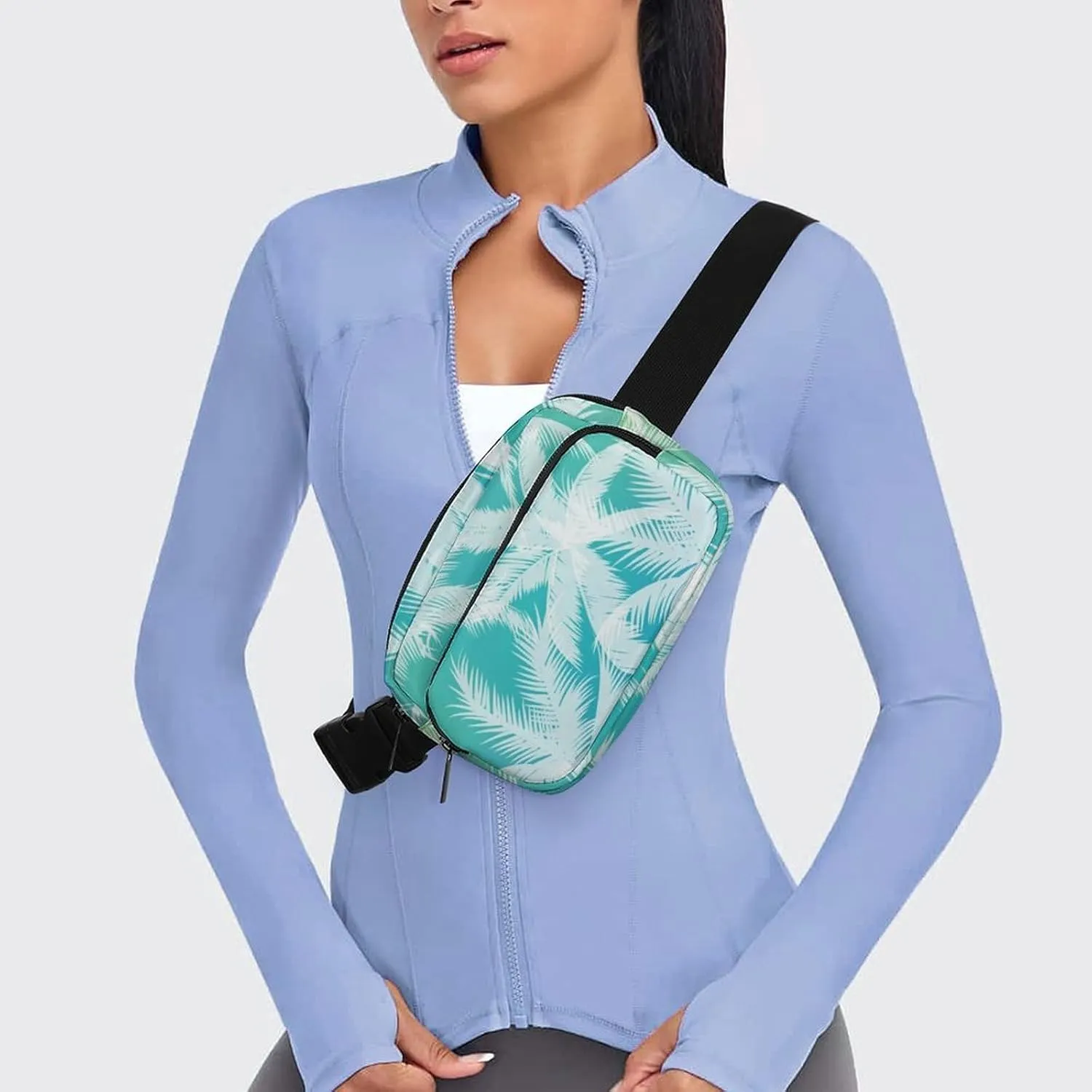 Palm Tree Leaves Belt Bag Fanny Pack for Women Men Tropical Summer Crossbody Waist Bag Pack Adjustable Casual Bag for Travel Running Workout Cycling