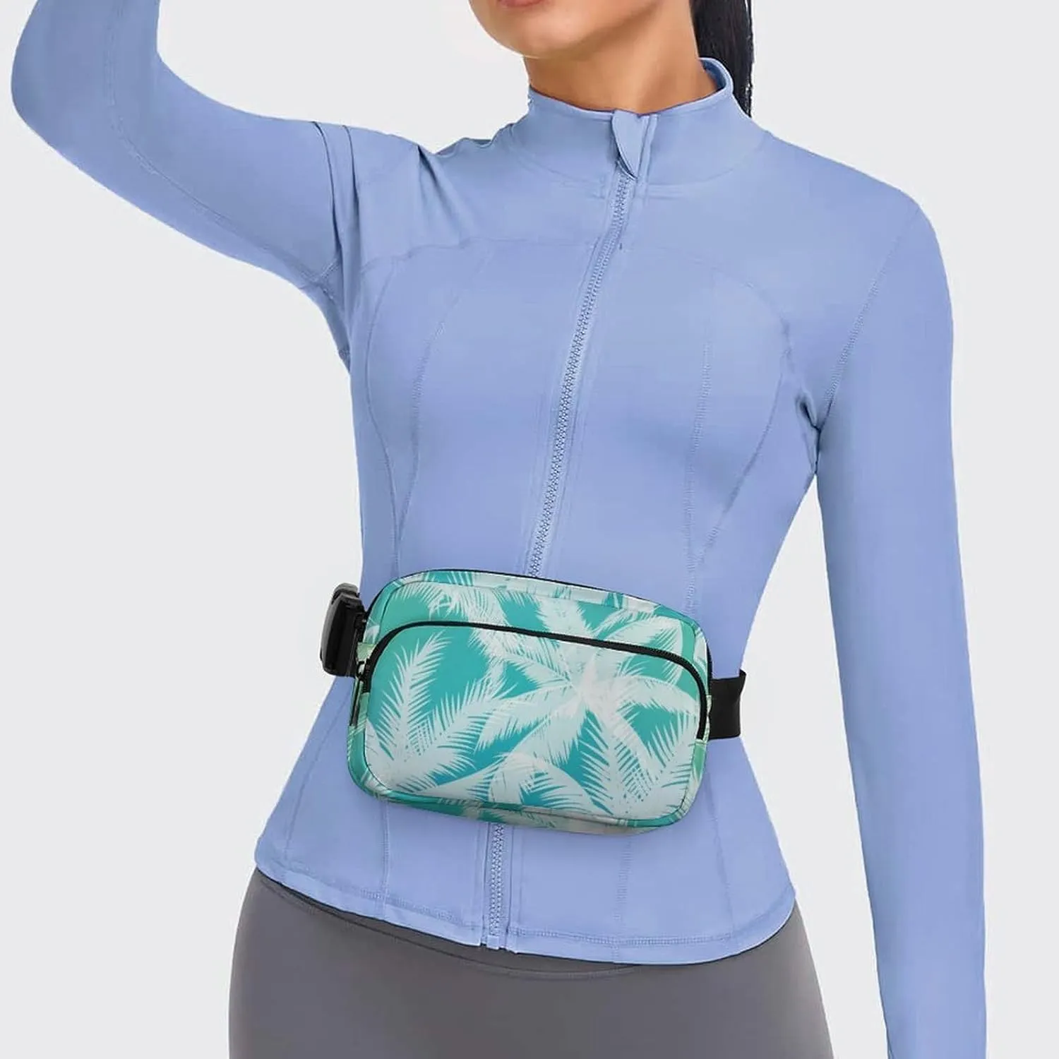 Palm Tree Leaves Belt Bag Fanny Pack for Women Men Tropical Summer Crossbody Waist Bag Pack Adjustable Casual Bag for Travel Running Workout Cycling