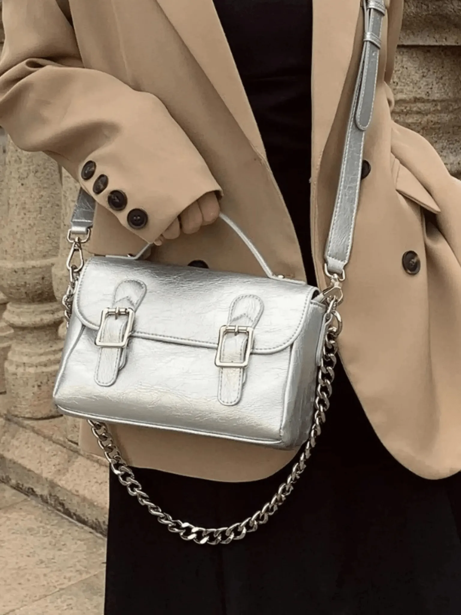 Peyton | Chic Satchel Bag with Buckle and Chain Detail