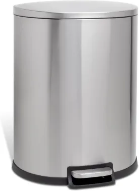 QUALIAZERO 50L Stainless Steel Step-On Trashcan with Soft Close Lid, Hands-Free Operation, Ideal for Kitchens, Offices & Commercial Spaces, D Shape