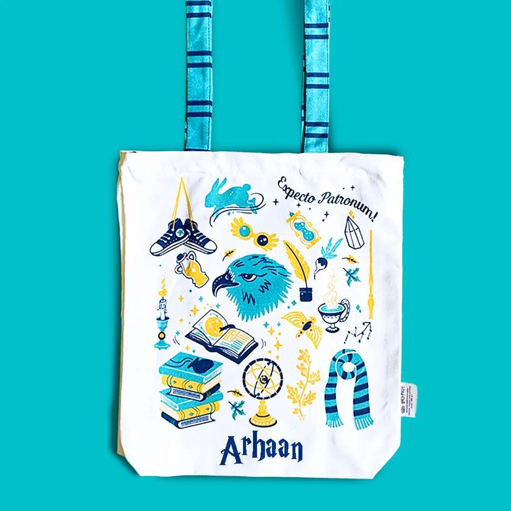Reusable Eco Friendly Canvas Tote Bag with Zippered Closure Front Back Illustrations - Official Harry Potter - Ravenclaw