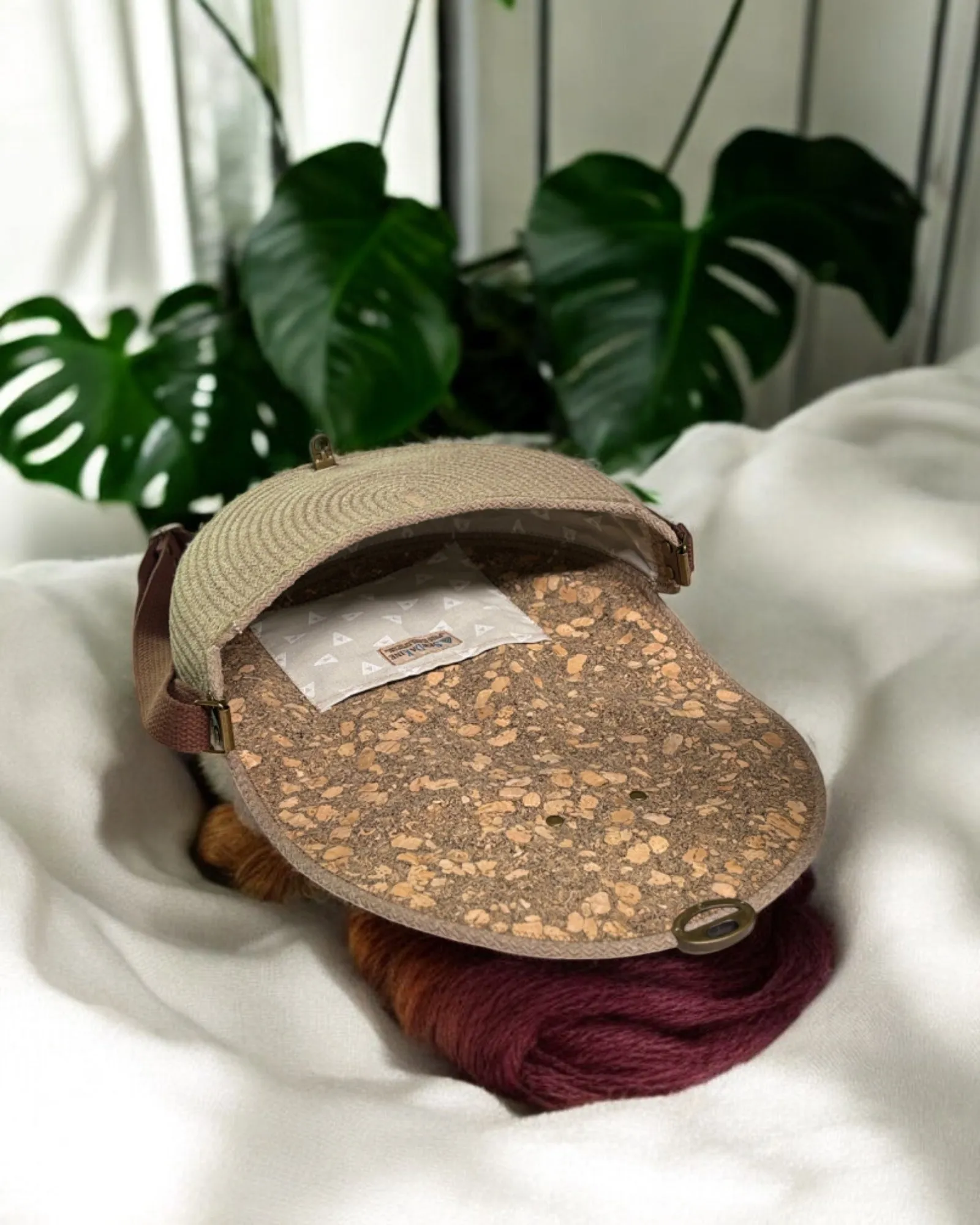 Sandstone Mahina Crossbody Messenger Bag - Sage Ōhiʻa Flower Accents, Handmade, & Eco-Friendly