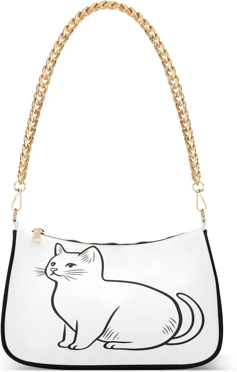 Shoulder Bags for Women Black and White Lines Cat Hobo Tote Handbag Small Clutch Purse with Zipper Closure