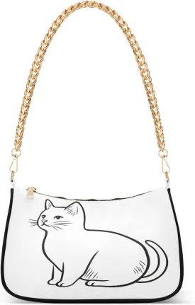 Shoulder Bags for Women Black and White Lines Cat Hobo Tote Handbag Small Clutch Purse with Zipper Closure
