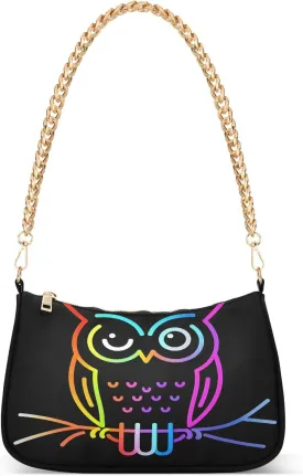 Shoulder Bags for Women Owl Line Neon Hobo Tote Handbag Small Clutch Purse with Zipper Closure
