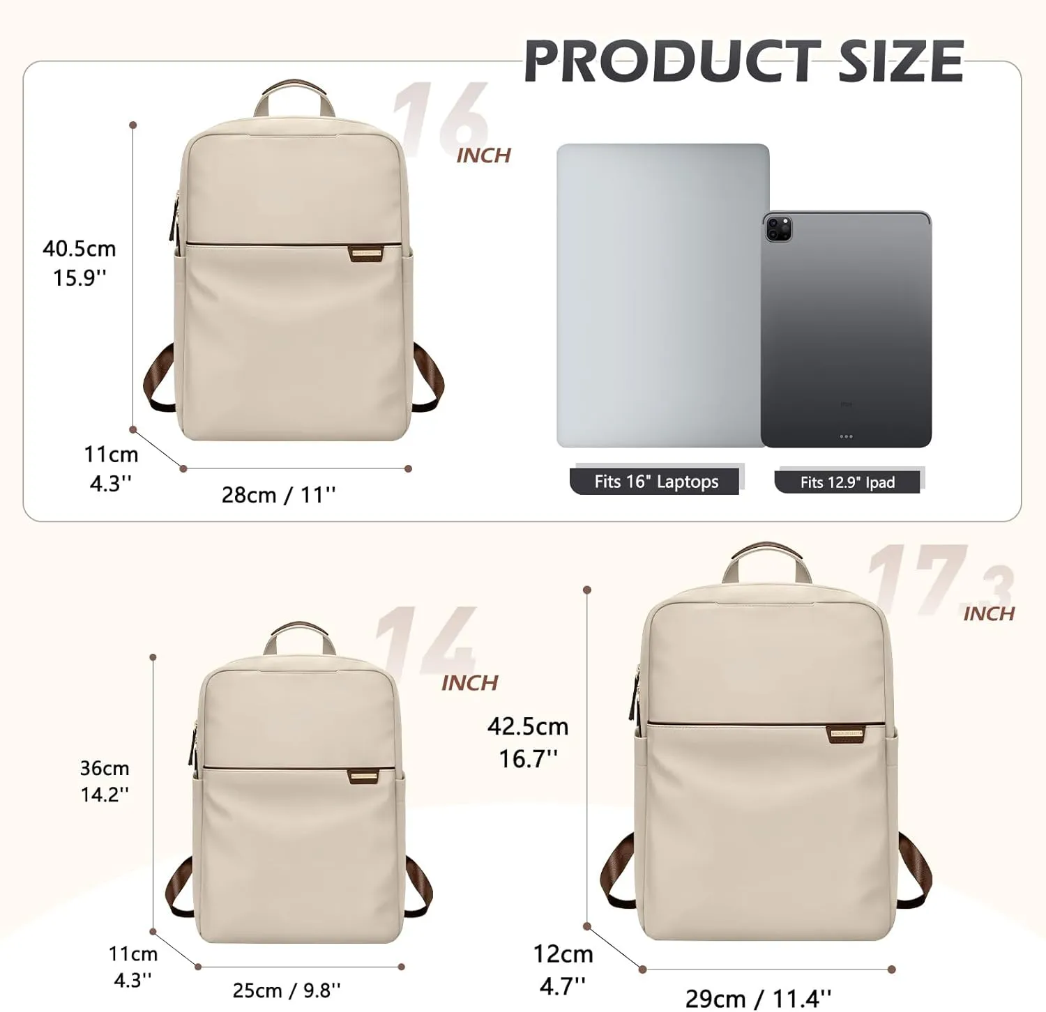 Slim Laptop Backpack for Women, Lightweight Business Backpack for Women Computer Bag Purse for Commuting, Fit 16 Inch, Apricot
