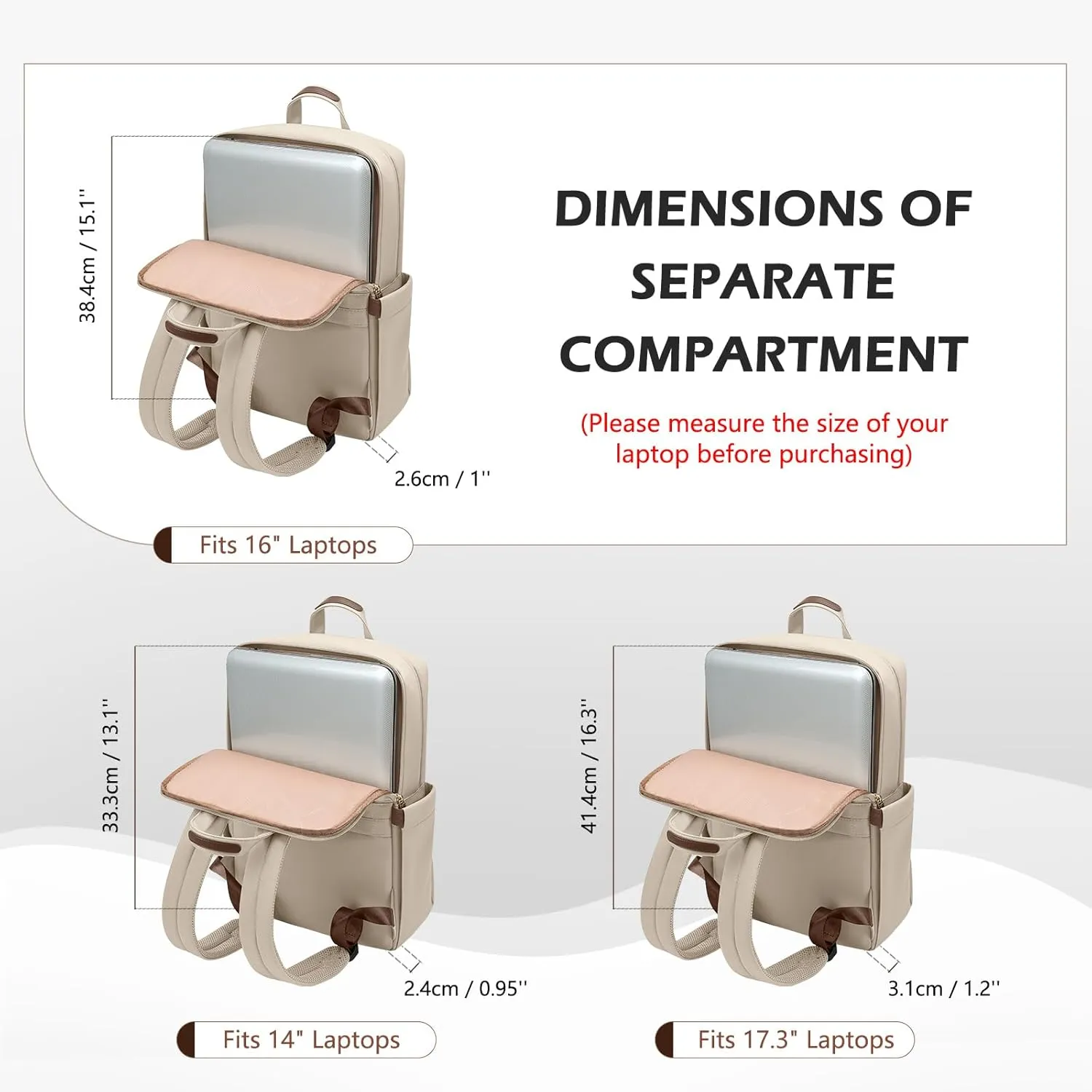 Slim Laptop Backpack for Women, Lightweight Business Backpack for Women Computer Bag Purse for Commuting, Fit 16 Inch, Apricot