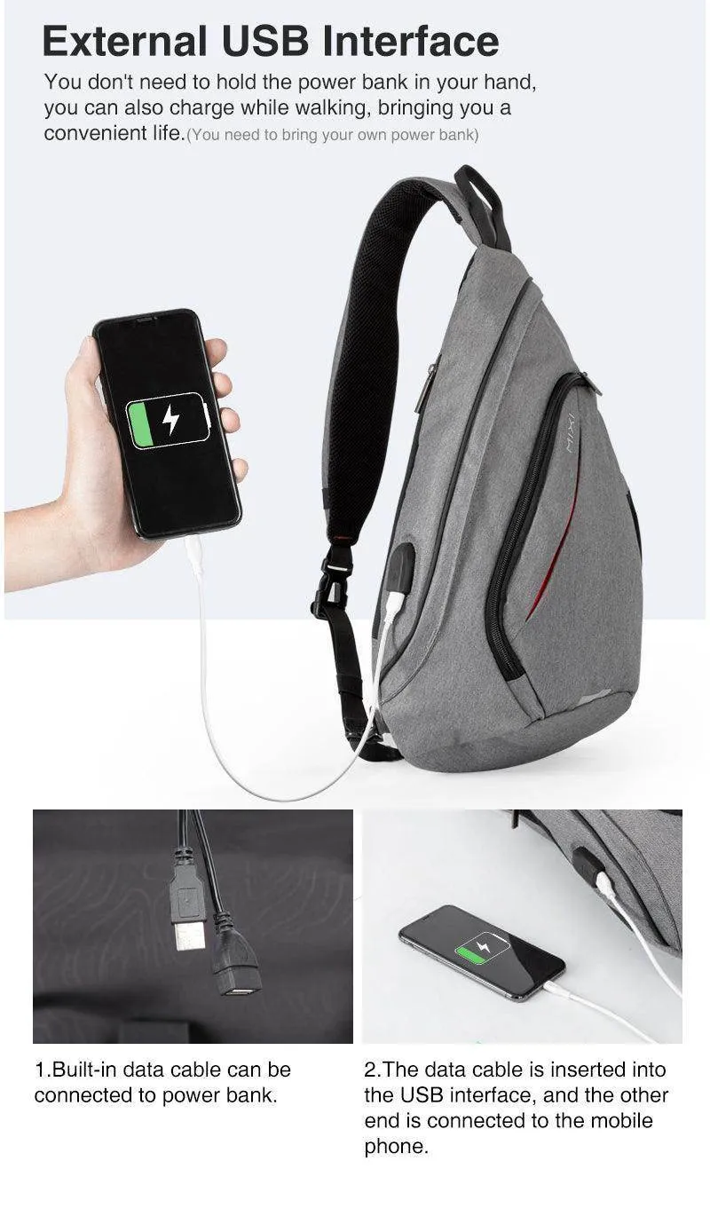 Sling-Style Messenger Bag Mens Usb Crossbody Backpack -
