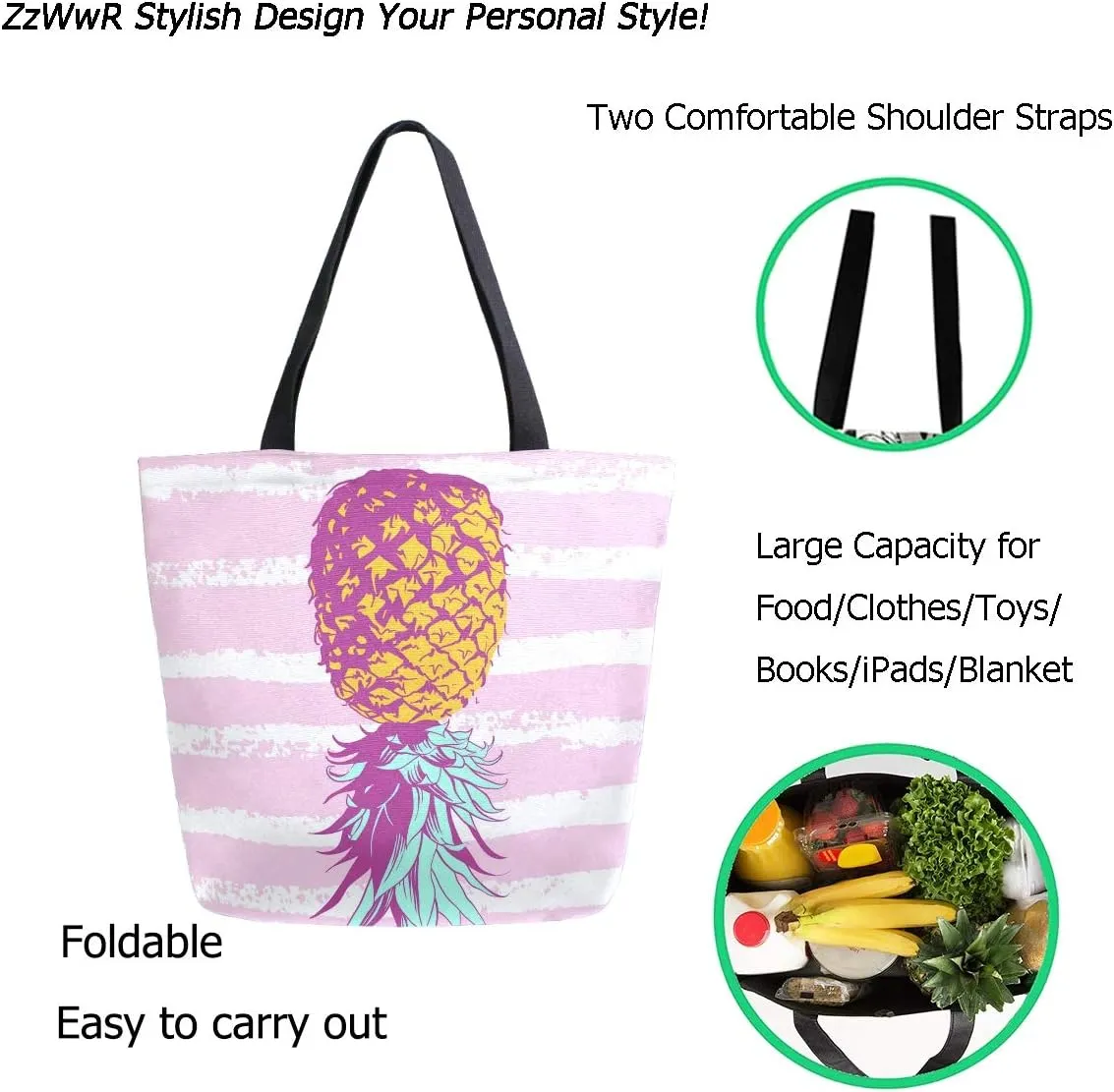 Stylish Print Extra Large Shoulder Tote Bag for Beach Travel Weekender Gym Grocery Shopping