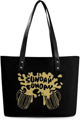 Sunday Funday Women's Tote Bag Leather Purse Shoulder Handbag Portable Shopping Bag for Travel Office