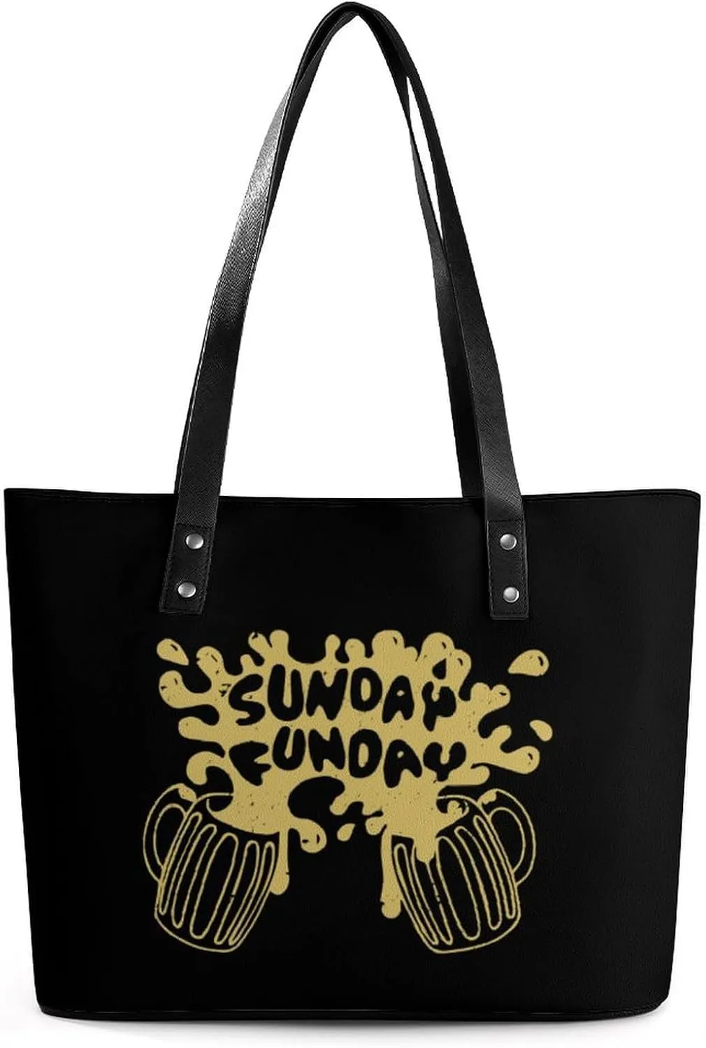 Sunday Funday Women's Tote Bag Leather Purse Shoulder Handbag Portable Shopping Bag for Travel Office
