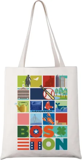 UJIMS Boston City Canvas Tote Bag Boston Travel Souvenir Gift Boston Themed Gifts Boston Merchandise Boston Vacation Gift (BostonCityTote)