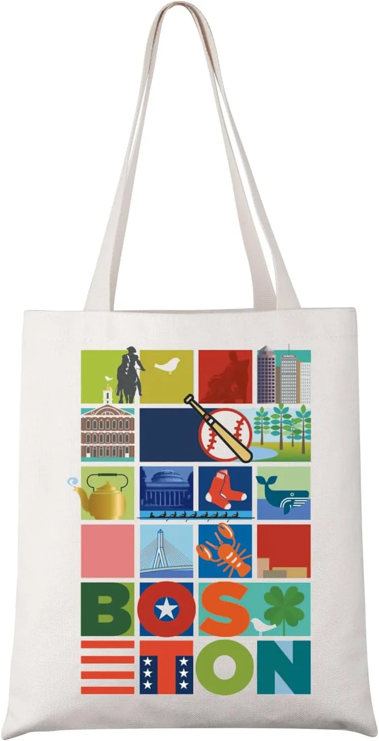 UJIMS Boston City Canvas Tote Bag Boston Travel Souvenir Gift Boston Themed Gifts Boston Merchandise Boston Vacation Gift (BostonCityTote)
