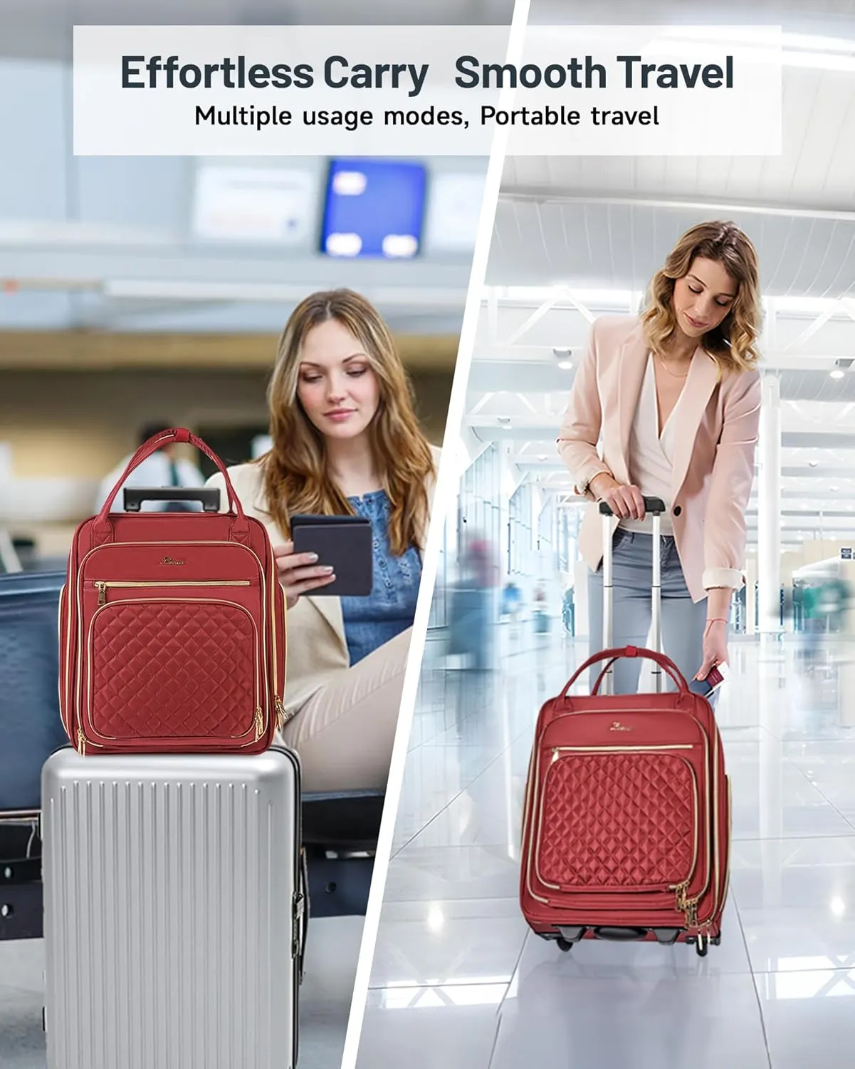 Under Seat Luggage with Wheels for Women Men, Airline Approved Underseat Carry on Luggage for Airplanes, Small Personal Item Travel Bag for Short Trip