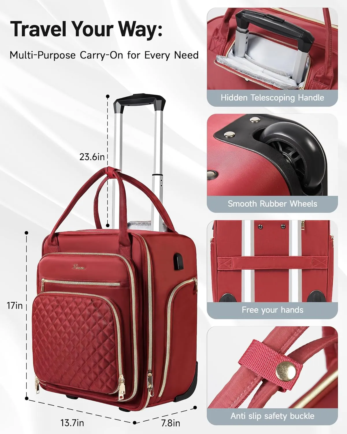 Under Seat Luggage with Wheels for Women Men, Airline Approved Underseat Carry on Luggage for Airplanes, Small Personal Item Travel Bag for Short Trip